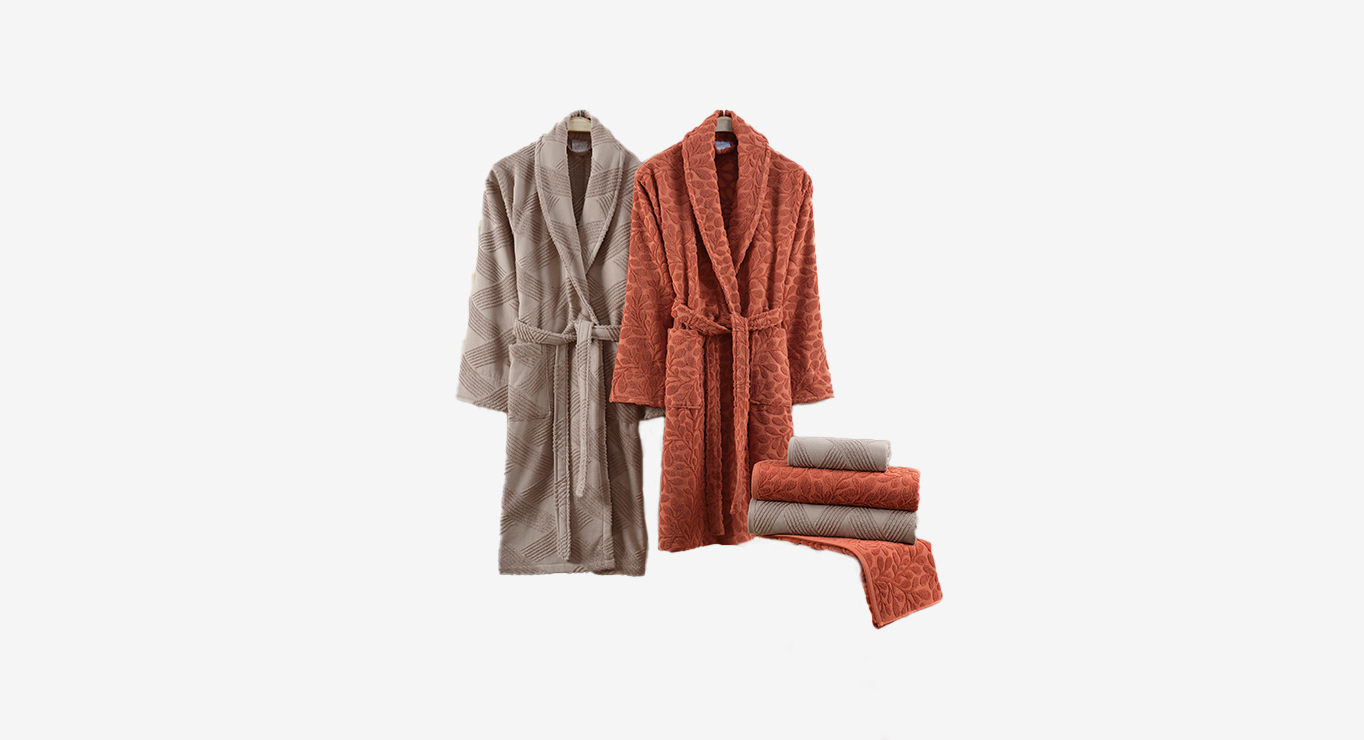 BENITO vonios tekstilės komplektas rudos ir oranžinės spalvos paveiklėlis