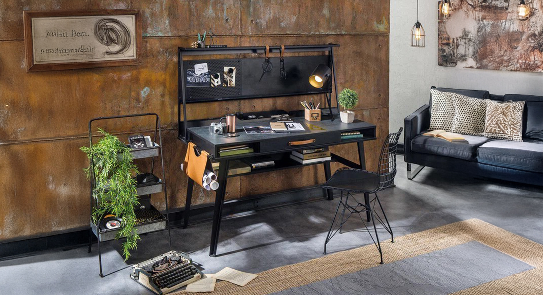 DARK METAL rašomasis stalas su lentyna 1340x625 2 DARK METAL rašomasis stalas su lentyna 1340x625 2