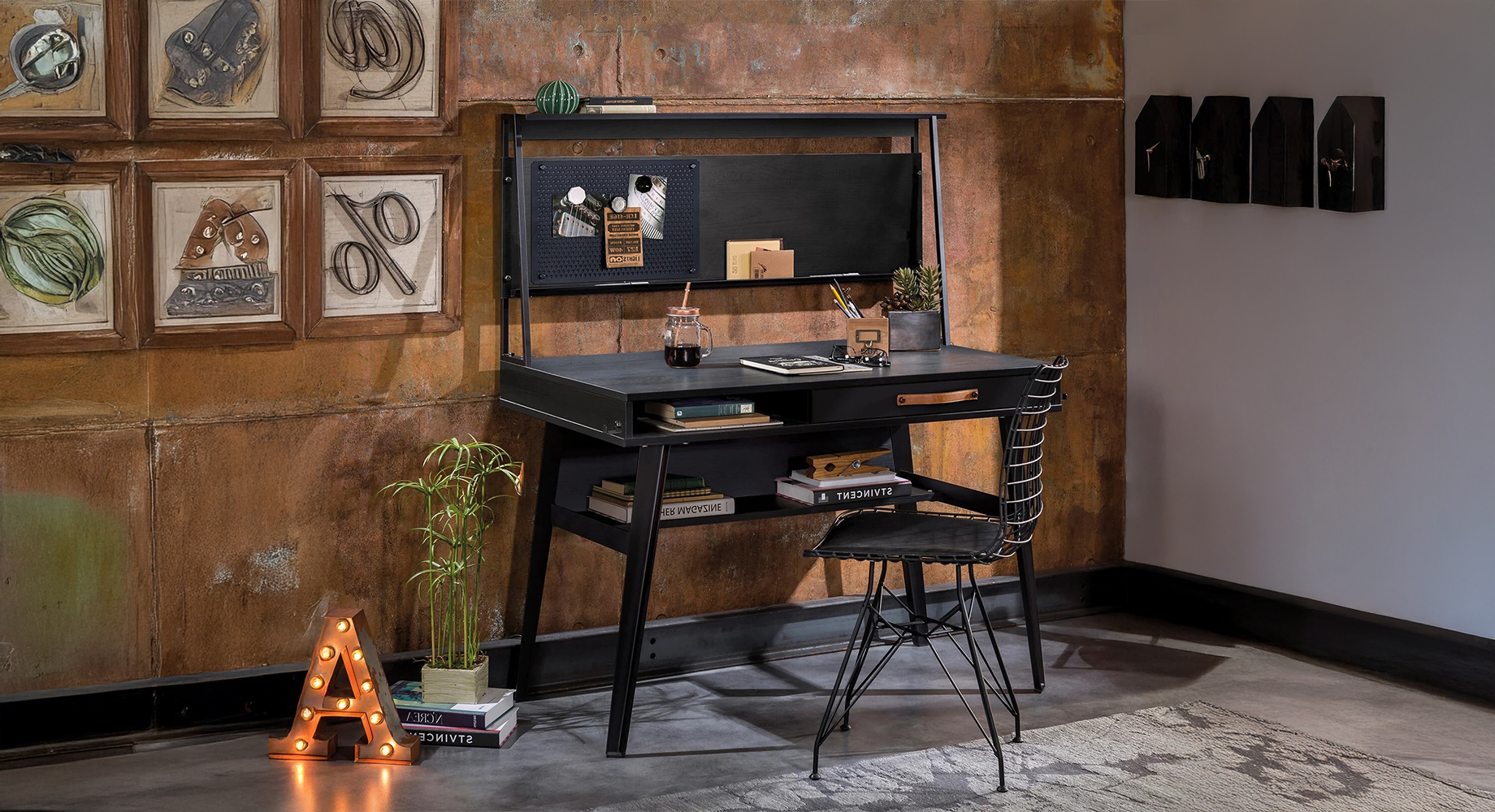 DARK METAL LINE rašomasis stalas su lentyna 1200x600 2 DARK METAL LINE rašomasis stalas su lentyna 1200x600 2