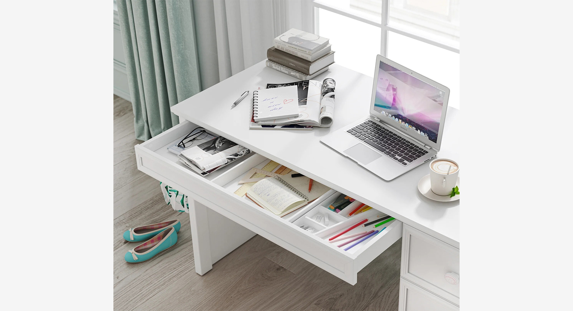 RUSTIK WHITE rašomasis stalas su lentyna 1380x620 3 RUSTIK WHITE rašomasis stalas su lentyna 1380x620 3