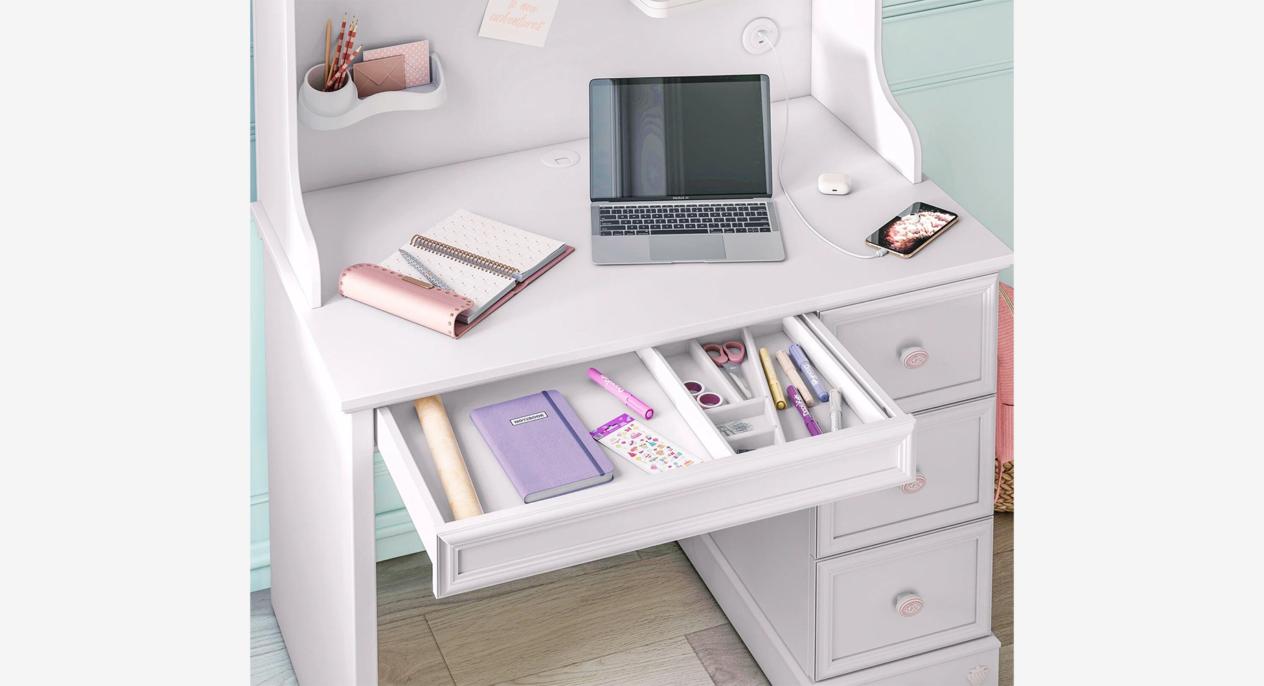 RUSTIK WHITE rašomasis stalas su lentyna 1080x620 3