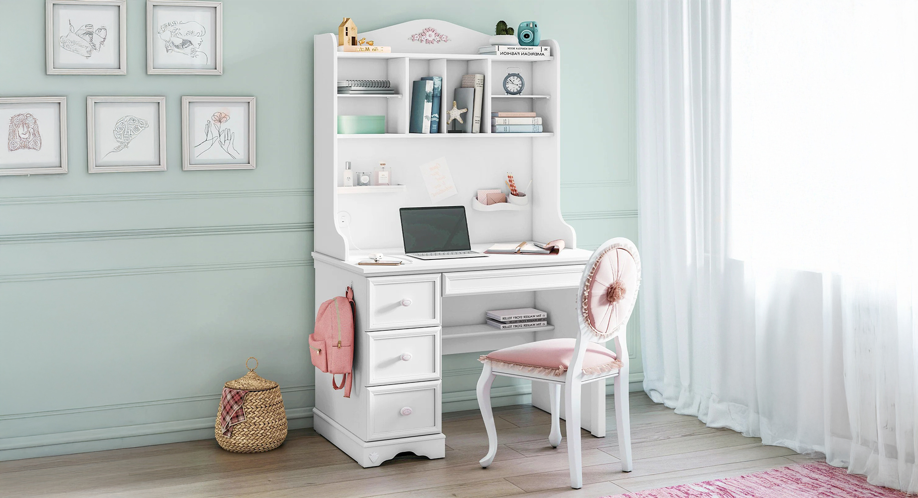 RUSTIK WHITE rašomasis stalas su lentyna 1080x620 2