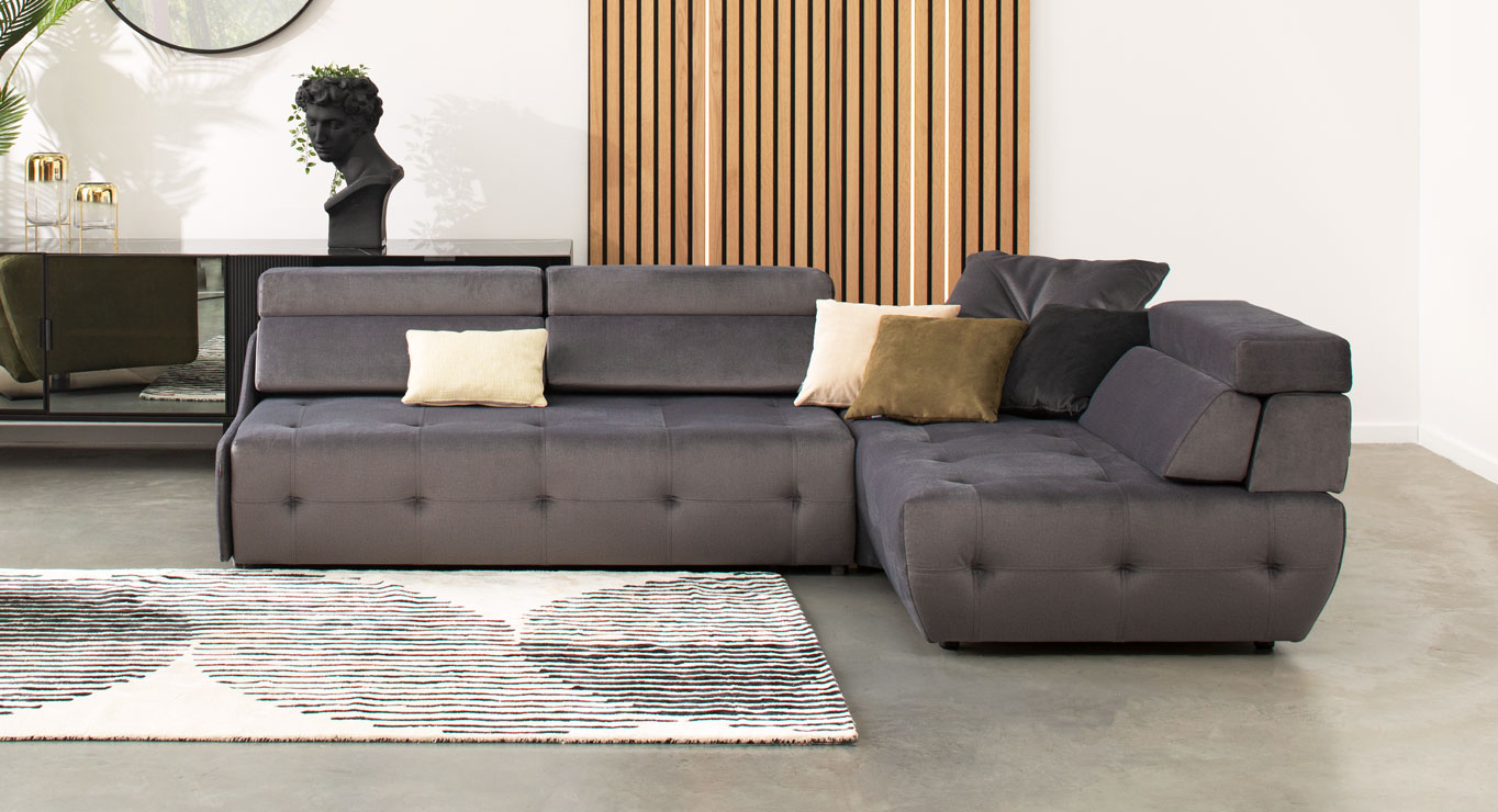 IMPULSE MINI minkštas kampas miegamas Skd 2780x1930 plonu porankiu 2